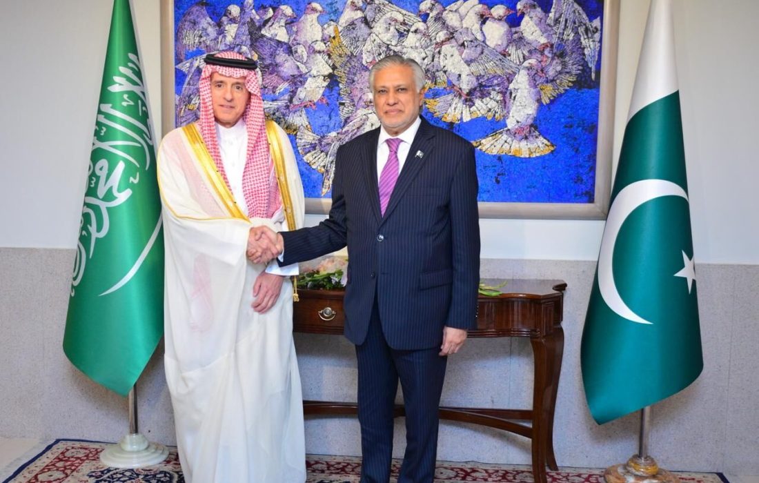 وزیر مشاور عربستان در امور خارجه با وزیر خارجه پاکستان دیدار کرد