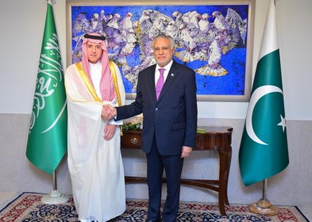 وزیر مشاور عربستان در امور خارجه با وزیر خارجه پاکستان دیدار کرد